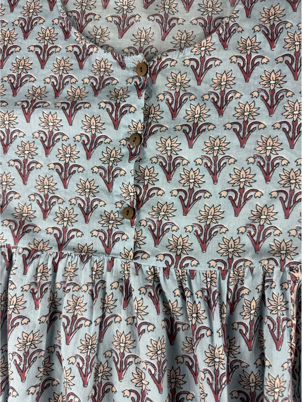 World Market L/XL Floral Maxi Dress Boho Tiered Cotton Tassel Blue - Picture 6 of 9